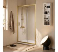 Porte de douche pour niche 100 cm or brossé, panneau fixe et coulissant | City