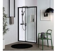 Kiamami Valentina - Porte de douche niche 100cm profils noir mat et verre trempé 6mm | City