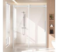 Porte de douche sans cadre VEVOR (1474-1499 x 1905 mm) Porte coulissante en verre (1 fixe + 1 mobile) en verre trempé transparent de 8 mm d'épaisseur, incassable, NANO, résistant aux taches, avec ferr