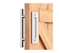 Porte de Grange, Poignée de traction porte coulissante en acier inoxydable 12 "de la poignée tirage avec quincaillerie rinçage Set Heavy Duty Finition brossée anti-rouille anti-corrosion(Silver Brush)