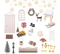 Porte de Lutin Accessoires de Noël Kit, 42 Pcs Miniature Lutin Farceur de Noel Accessoires, Décoration de Micro Paysage NoëL avec Arbre de Miniature, Lanterne, Balai