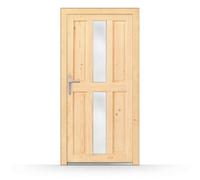 Porte de service bois vitrée Aurillac avec poignée - porte extérieure 98×198 cm en bois massif avec vitrage décoratif