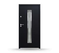 Porte de service vitrée gris anthracite, 98x208 cm, acier, ouverture sur la gauche vers l’intérieur, modèle Corbeil-Essonnes
