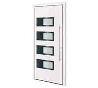 Porte d'entrée blanche 100 x 210 cm en aluminium et PVC | 3 charnières réglables, serrure de sécurité à 5 voies, vitrage isolant, instructions de montage incluses (français non