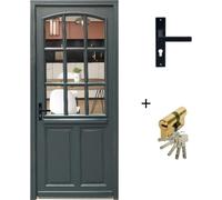 Porte d'entree Bois vitree, Alexa , gris RAL7016, H215 x L80 p, droit + Poignee Et Barillet ( ref 010723NO)