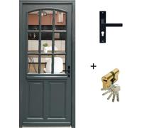 Porte d'entree Bois vitree, Alexa , gris RAL7016, H215 x L90 p.Gauche + Poignee Et Barillet (010723NO)
