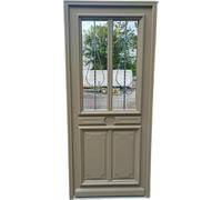 Porte d'entree Bois vitree, Baptiste Vert Ral 7002, H200xL90 p, droit + Poignee, Barillet Et Bouton (ref : IN158RPL2 - IN303NEW)