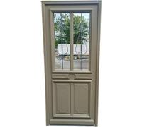 Porte d'entree Bois vitree, Baptiste Vert Ral 7002, H200xL90 p, gauche + Poignee, Barillet Et Bouton (ref : IN158RPL2 - IN303NEW)