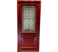 Porte d'entree Bois vitree, Canada Rouge RAL3004, H215 x L90 p, droit + Poignee, Barillet Et Bouton (ref : IN158RPL2 - IN303NEW)