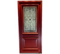 Porte d'entree Bois vitree, Canada Rouge RAL3004, H215 x L90 p, gauche + Poignée Et Barillet (ref010403RFP)