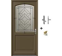 Porte d'entree Bois vitree, Elsie, Vert RAL7002, H215 x L90 p.Gauche + Poignee Et Barillet (ref : N158RPL -IN158RCI)