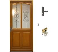 Porte d'entree Bois vitree, Sandy, H215 x L90 p, droite Cote Tableau + Poignee Et Barillet (ref 010403FP)