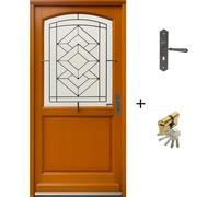 Porte d'entree Bois Vitree, Vitrage Transparent, EliotH H215 x L90 p.Gauche + Poignee Et Barillet (ref 010403FP)