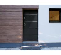Porte d'entrée en acier pleine et inox H207 x L100 cm anthracite - épaisseur 55 mm - poussant droit - NAXARA