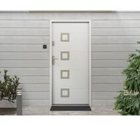 Porte d'entrée en acier pleine et inox H207 x L100 cm blanc - épaisseur 55 mm - poussant droit - TIFANA