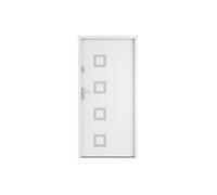 Vente-unique - Porte d'entrée en acier pleine et inox H207 x L100 cm blanc - épaisseur 55 mm - poussant droit - TIFANA