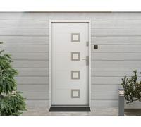 Porte d'entrée en acier pleine et inox H207 x L100 cm blanc - épaisseur 55 mm - poussant gauche - TIFANA