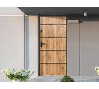 Porte d'entrée en acier pleine et inox H207 x L100 cm effet chêne - épaisseur 55 mm - poussant droit - NAXARA
