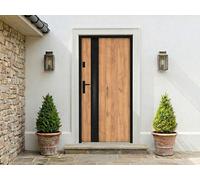 Porte d'entrée en acier pleine et inox H207 x L100 cm - verre fumé - effet chêne et noir - épaisseur 55 mm - poussant droit - BRAGA