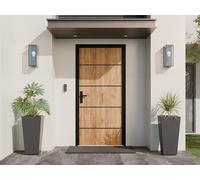 Porte d'entrée en acier pleine et inox H208.5 x L105 cm effet chêne - épaisseur 90 mm - poussant droit - NAXARA