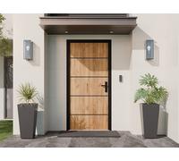 Porte d'entrée en acier pleine et inox H208.5 x L105 cm effet chêne - épaisseur 90 mm - poussant gauche - NAXARA