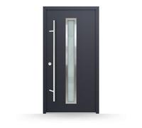 Porte d'entrée en acier vitrée, anthracite, 1000 x 2000 mm ou sur mesure, ouverture sur la gauche vers l’intérieur, modèle Périgueu