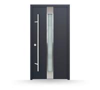 Porte d'entrée en acier vitrée, anthracite, 1000 x 2000 mm ou sur mesure, ouverture sur la gauche vers l’intérieur, modèle Auxerre
