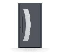 Porte d'entrée vitrée arrondie en aluminium, gris anthracite, RAL 7016, isolation phonique et thermique, moderne, Schuco, Modèle Quimper