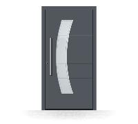 Porte d'entrée vitrée arrondie en aluminium, gris anthracite, RAL 7016, isolation phonique et thermique, moderne, Schuco, Modèle Roubaix