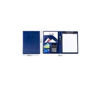 Porte document A4 pour bureau agenda d'affaires en cuir avec calculatrice - bleu