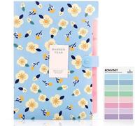 Porte-documents A4 à 5 compartiments en polypropylène, motif floral, avec fermeture à bouton-pression, bleu