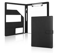 Porte documents A4 clip noir - 1 pièce, poches, stylo, fermeture magnétique - Convient pour bureau, école, conférences Étiquette