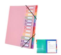 Porte-documents A4 rose avec étiquettes d'index - Trieur A4 avec 12 compartiments - Couleurs arc-en-ciel - Organiseur avec élastique