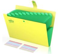 Porte-documents jaune A4 à 13 compartiments, à plier et à transporter, avec charnière et pochettes – idéal pour le bureau, l'école ou le télétravail