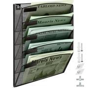 Porte Documents Mural, 5 Niveaux Porte-revues mural, corbeilles à courrier Fixation murale maille métallique durable, Noir