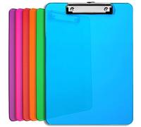 Porte Documents Plastique avec Clip en Métal | Porte-Blocs Couleurs Assorties Résistant 32 x 23 cm | Fixe jusqu’à 100 feuilles. Support Bloc-notes Acrylique Coloré à Pince Rigide | Lot de 6