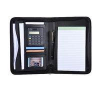 Porte-documents professionnel portable en cuir PU A5 avec fermeture éclair et calculatrice, porte-cartes, mémo, bloc-notes