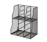 Porte-documents vertical en métal à double niveau, 48 x 30 x 24 cm, organiseur de documents sur pied, trieur de papier empilé, rangement à grille ouverte, pour bureau, classeur à courrier à domicile