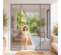 Porte Double Magnétique Moustiquaire Gris 160x225cm Moustiquaire Baie Vitree Bande Adhésive Fermeture Automatique Kit d'installation Complet Pour porte extérieure et balcon