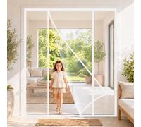 Porte Double Moustiquaire Magnétique Blanc 180x245cm Kit d'installation complet Sans Percer pour Porte d'Entrée et Chambre Double