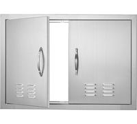 Porte double pour barbecue de jardin, dimensions 762 x 533 mm, porte en acier inoxydable plat avec poignées et orifices de ventilation, porte verticale pour cuisine extérieure avec station de grill et