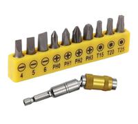 Porte-embout Pivotant 1/4 Pouce, Rallonge Magnétique à Angle | Acier Chrome-vanadium, Tête Orientable Jusqu'à 20 Degrés, 10 Embouts Alliage, Jaune