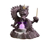 Porte-Encens à Reflux en Céramique - Brûleur d'Encens avec Dragon et Boule Lumineuse Dragon - pour Bureau, Salle de Yoga et Home