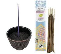 Porte-encens coupelle en fonte noir et doré + Encens indien au Patchouli Noir G