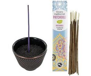 Porte-encens coupelle en fonte noir et doré + Encens indien au Patchouli Noir G