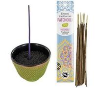 Porte-encens coupelle en fonte vert et doré + Encens indien au Patchouli Vert G