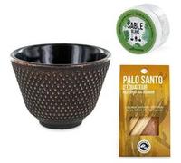 Porte-encens coupelle Noir et Doré + Sable blanc + Bâtonnets Palo Santo Noir G