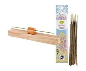 Porte-encens en bois précieux Hinoki + Encens indien au Patchouli Marron G