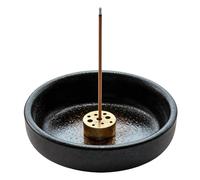 Porte Encens en Céramique, Support Encens, Encens Baton, Coupelle 9 cm Ramasse Cendres avec Insert en Laiton 9 Trous pour méditation et Yoga à la Maison