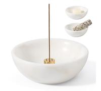 Porte Encens en Marbre Naturel, φ13x4.5cm Support Encens à 9 Trous | Bruleur Encens avec Douille en Laiton Amovible, Porte Encens Baton pour Bâtons et Encens à Refoulement, Namib Fantasy